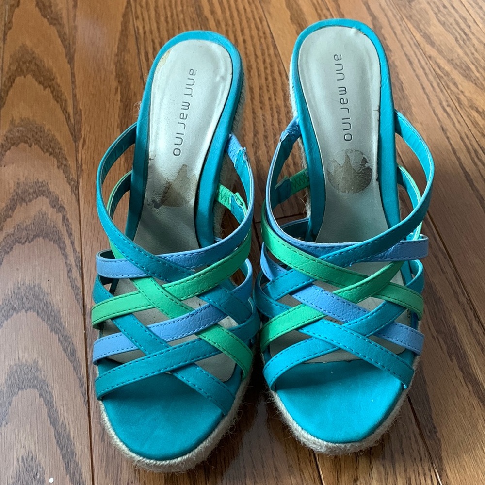 ANN MARINO, strappy slip-on sandals wedge heel, size 71/2